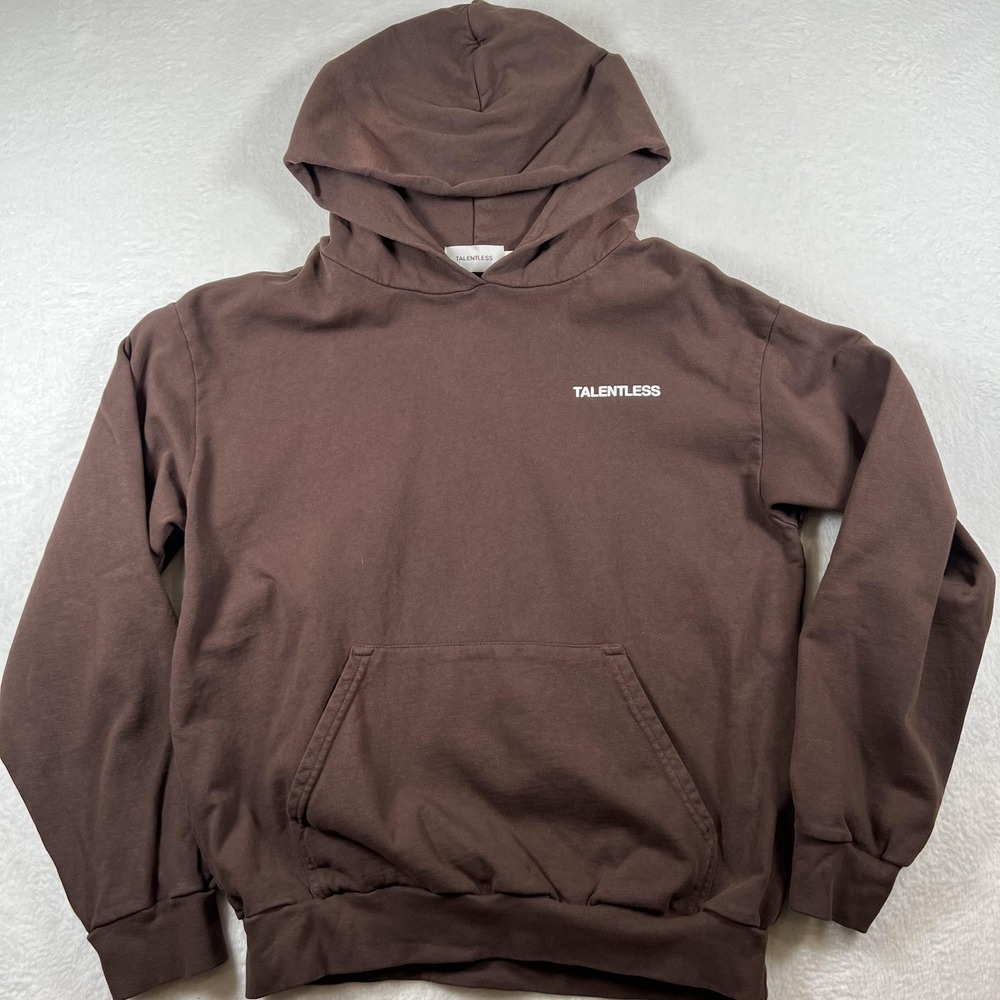 Talentless Hoodie‎ Mens Large Brown Pullover Fleece Sweatshirt Front Logo